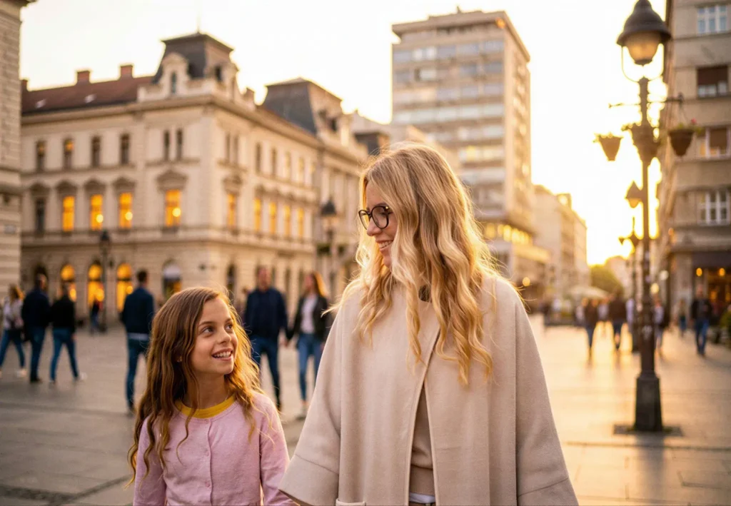 Mutter Tochter Stadt Kinderbrillen Beratung
